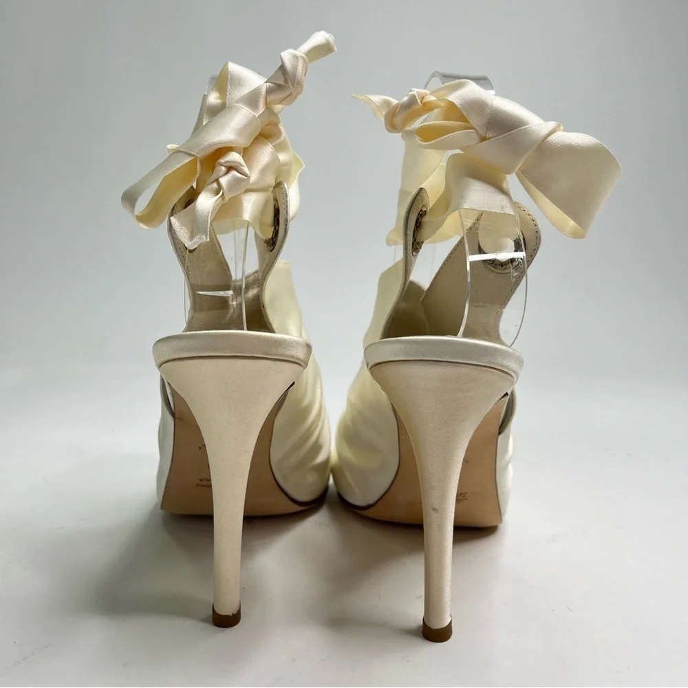 NEW Bridal by Butter Cream Satin Peep-Toe Lace-up Classy Wedding Bridal Pumps - Picture 4 of 14
